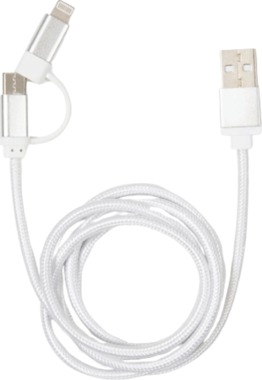 Kikkerland US237-SI fonott USB-A apa - USB-C/Lightning apa 2.0 Adat és töltő kábel 1m - Ezüst