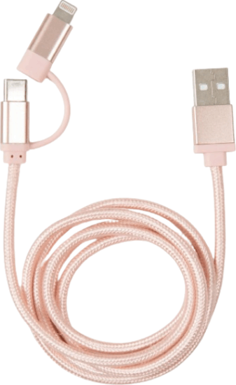 Kikkerland US237-SI fonott USB-A apa - USB-C/Lightning apa 2.0 Adat és töltő kábel 1m - Rózsaarany