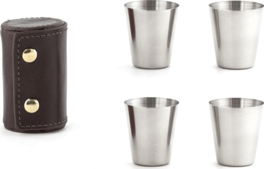 Kikkerland BA59 4 darabos fém pohárszett bőr tokban 30ml