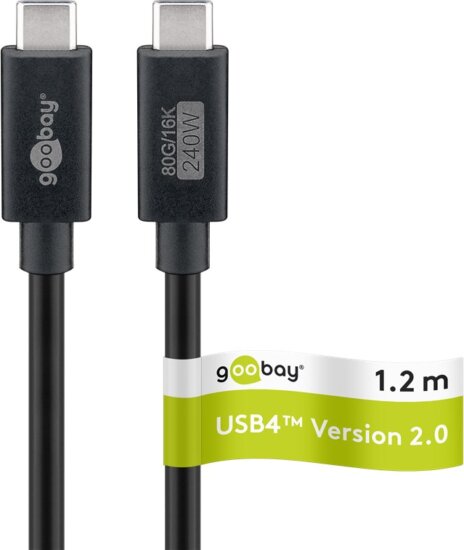 Goobay 74376 USB-C apa - USB-C apa 4.0 Adat és töltő kábel 240W 1.2m - Fekete