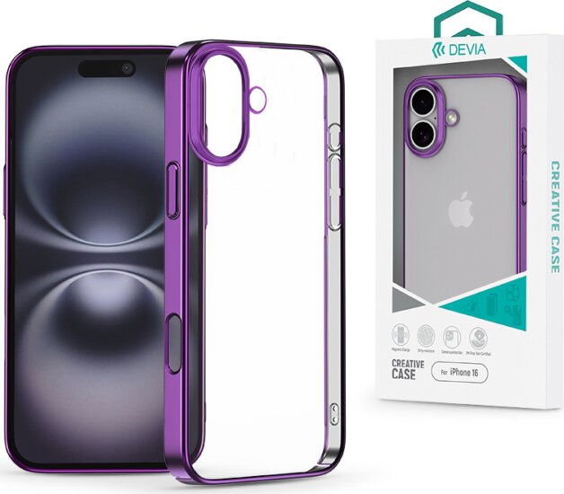 Devia Glimmer Apple iPhone 16 Hátlapvédő Telefontok - Átlátszó / Lila