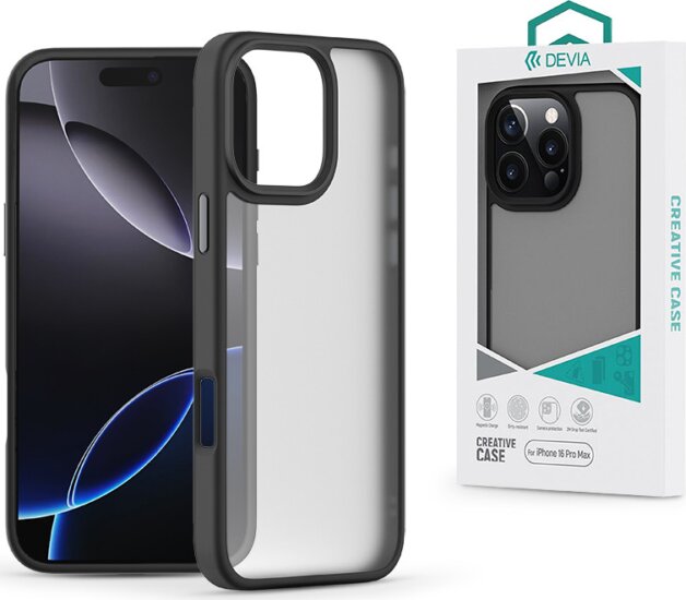 Devia Pino Apple iPhone 16 Pro Max Hátlapvédő Telefontok - Átlátszó / Fekete