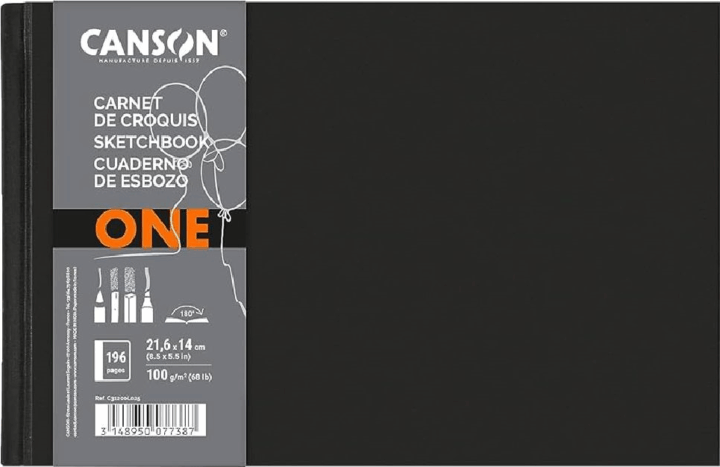 Canson One 196 lapos 21,6x14 cm fekvő tájolású sima rajzpapírfüzet - Fekete