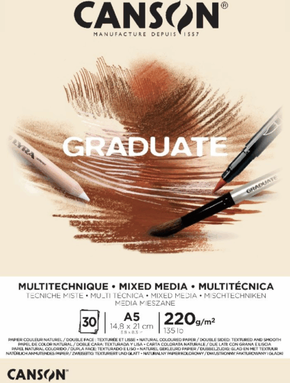 Canson Graduate Mixed Media 30 lapos A5 álló tájolású rajzpapírtömb - Natú5