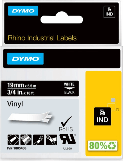 Dymo 1805436 Rhino Industrial Vinyl XL 19mm / 5.5m Feliratozógép szalag - Fekete alapon fehér