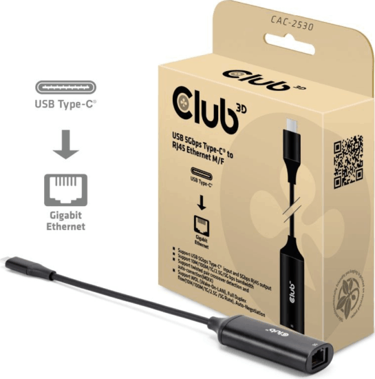 Club3D CAC-2530 USB Type-C apa - RJ45 Gigabit anya Átalakító Adapter Club3D CAC-2530 USB Type-C apa - RJ45 Gigabit anya Átalakító Adapter