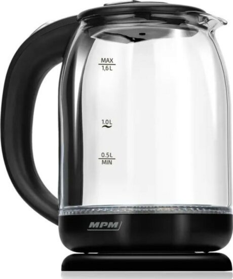 MPM MCZ-129 Vízforraló 1.6L 1500 Watt - Átlátszó / Fekete MPM MCZ-129 Vízforraló 1.6L 1500 Watt - Átlátszó / Fekete