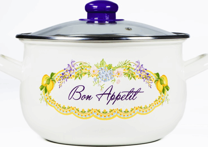 TOO Belly Bon Apetit Lábas üveg fedővel Ø16cm 2,1L - Fehér/Mintás