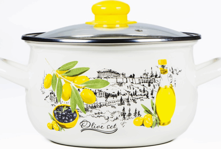 TOO Belly Olive Lábas üveg fedővel Ø18cm átmérő 2,8L - Fehér/Mintás