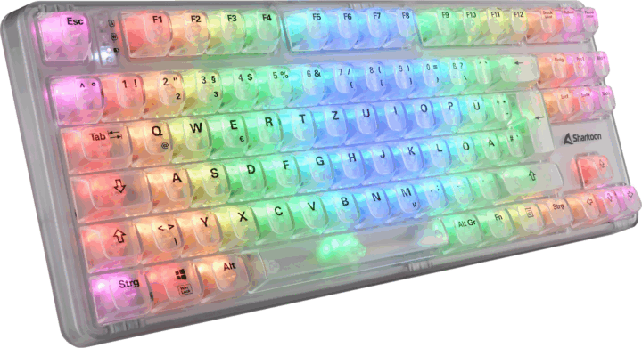 Sharkoon Crystal Shark Wireless / Vezetékes Mechanikus Gaming Billentyűzet Német - Fehér