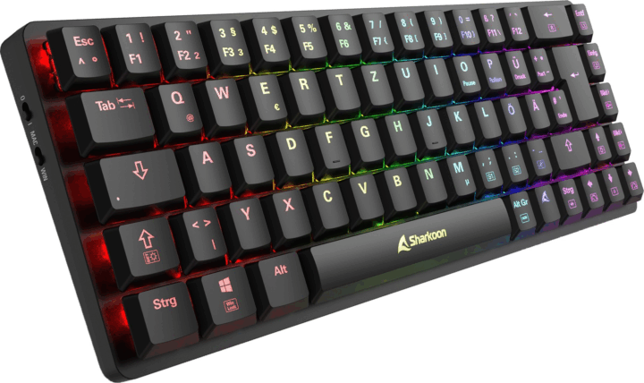 Sharkoon PureWriter W65 Wireless Mechanikus Gaming Billentyűzet (Red Switch) Német - Fekete