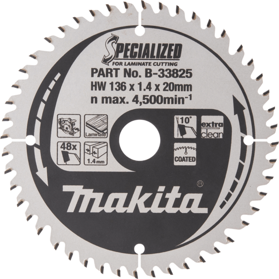 Makita SPECIALIZED Laminált lemez Körfűrészlap Ø 136mm 48 fog Makita SPECIALIZED Laminált lemez Körfűrészlap Ø 136mm 48 fog