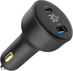 Gembird TA-UC-AC2PD30LCD USB-A / USB-C Autós Gyorstöltő 30W - Fekete Gembird TA-UC-AC2PD30LCD USB-A / USB-C Autós Gyorstöltő 30W - Fekete