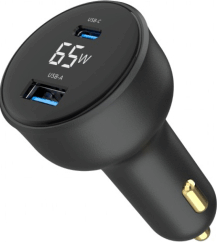 Gembird TA-UC-AC2PD65LCD USB-A / USB-C Autós Gyorstöltő 65W - Fekete Gembird TA-UC-AC2PD65LCD USB-A / USB-C Autós Gyorstöltő 65W - Fekete