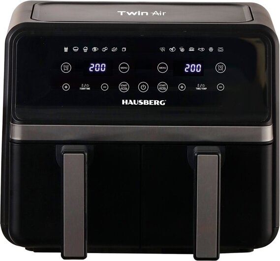 Hausberg HB-2373NG AirFryer Okos Forrólevegős Sütő Dupla Kosaras 8,4L 2400 Watt - Fekete