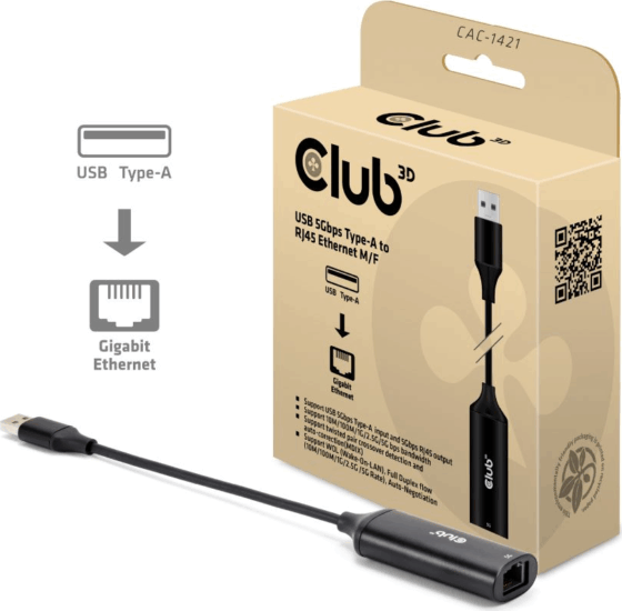 Club3D CAC-1421 USB-A apa - RJ45 Multi-Gigabit anya Átalakító Adapter Club3D CAC-1421 USB-A apa - RJ45 Multi-Gigabit anya Átalakító Adapter