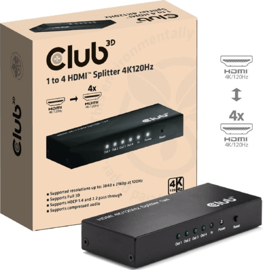 Club3D CSV-1385 HDMI Splitter - Fekete (1 PC - 4 Kijelző)