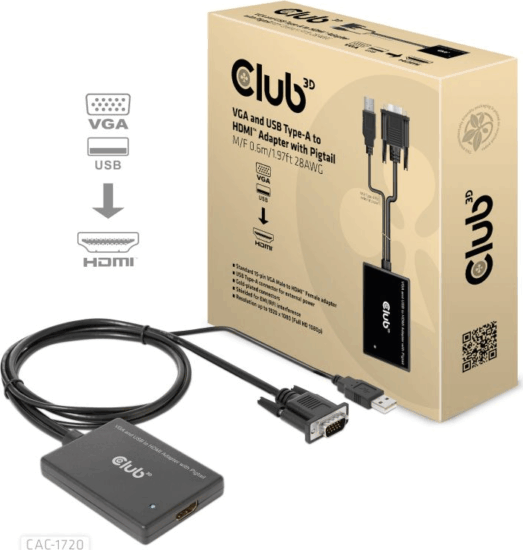Club3D CAC-1720 USB-A / VGA apa - HDMI anya Átalakító Adapter