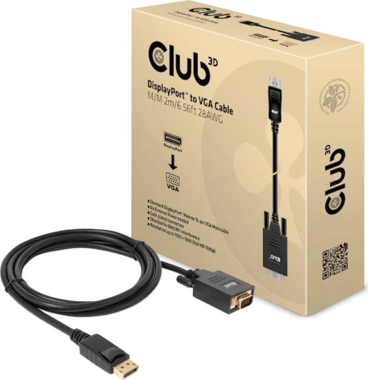 Club3D CAC-1012 Displayport - VGA Kábel 2m - Fekete