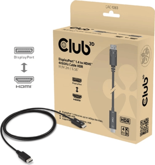 Club3D CAC-1083 Displayport 1.4 - HDMI Kábel 2m - Fekete