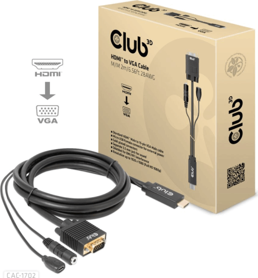 Club3D CAC-1712 HDMI apa - VGA / MicroUSB / 3.5mm Jack apa / anya Átalakító Adapter