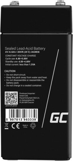 Green Cell AGM36 4,5Ah 4V VRLA AGM Zárt ólom savas akkumulátor Green Cell AGM36 4,5Ah 4V VRLA AGM Zárt ólom savas akkumulátor