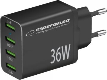 Esperanza Quick Power Charger 4xUSB-A Hálózati gyorstöltő Adapter 36W - Fekete