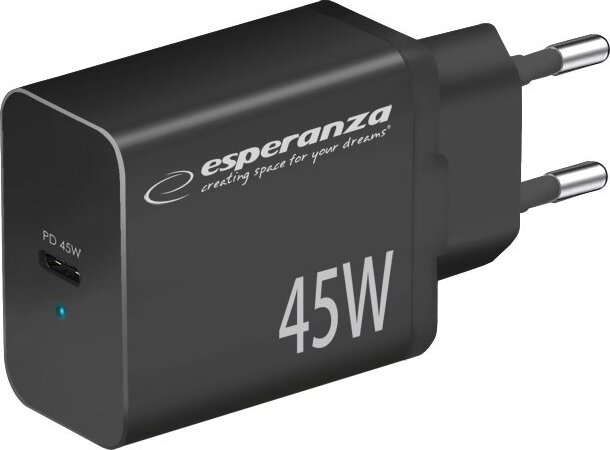 Esperanza Quick Power Charger USB-C Hálózati Gyorstöltő Adapter 45W - Fekete Esperanza Quick Power Charger USB-C Hálózati Gyorstöltő Adapter 45W - Fekete
