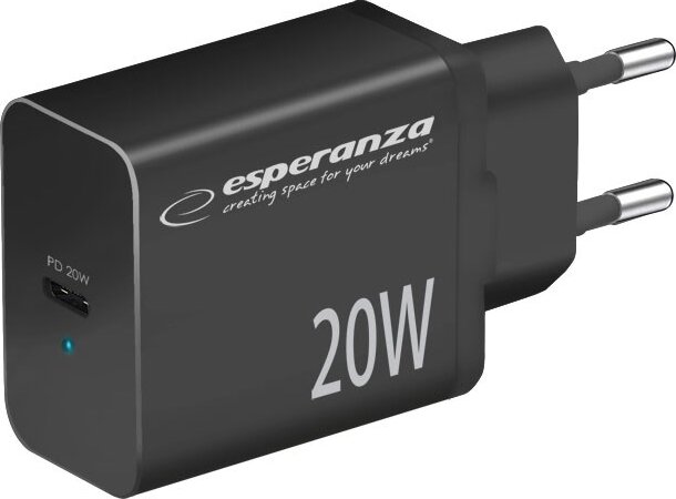 Esperanza Quick Power Charger USB-C Hálózati töltő Adapter 20W - Fekete