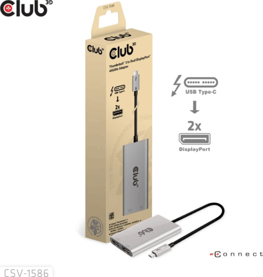 Club3D CSV-1586 USB-C apa - 2x DisplayPort anya Átalakító Adapter