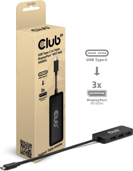 Club3D CSV-1553 USB-C apa - 3x DisplayPort anya Átalakító Adapter