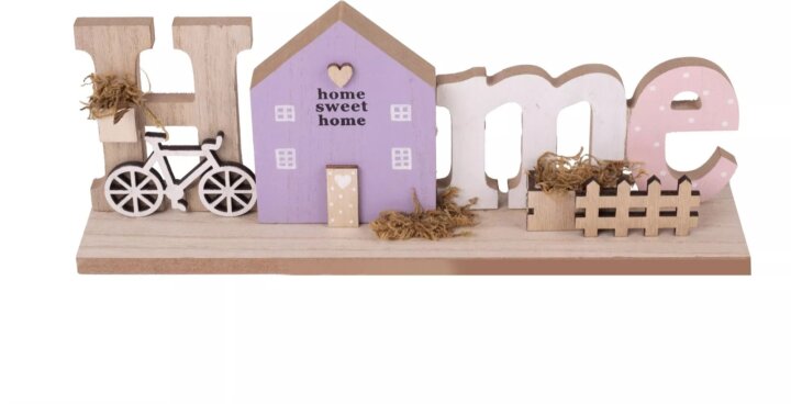 Fa dekoráció „Home" felirattal 30 x 12 cm
