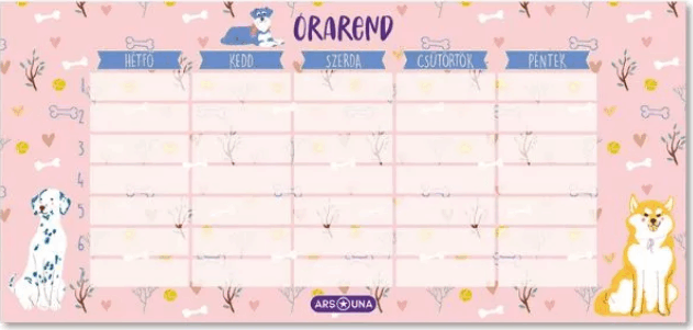 Ars Una Doggy Friends egylapos kétoldalas órarend - Rózsaszín
