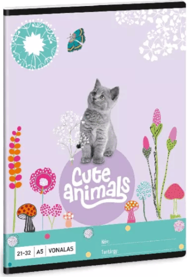 Cute Animals 32 lapos A5 vonalas füzet - Cica Cute Animals 32 lapos A5 vonalas füzet - Cica
