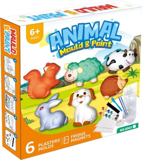 Csináld magad 14 darabos Gipsz hűtőmágnes készítő szett - Állatok