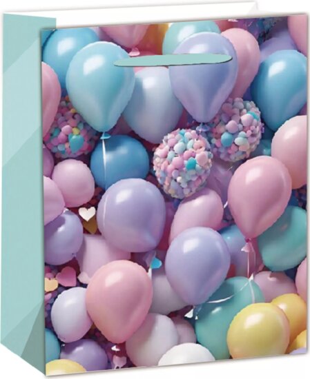 Szalagfüles papír Ajándéktasak Lufi mintával (11 x 14 cm) - Kék/Mintás Szalagfüles papír Ajándéktasak Lufi mintával (11 x 14 cm) - Kék/Mintás