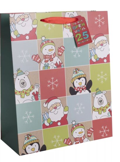 Színes karácsonyi mintás Szalagüles papír Ajándéktasak (26 x 32 cm) - Mintás