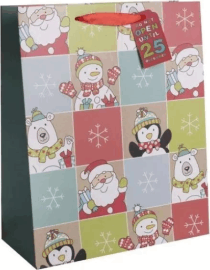 Színes karácsonyi mintás Szalagfüles papír Ajándéktasak (11 x 14 cm) - Mintás