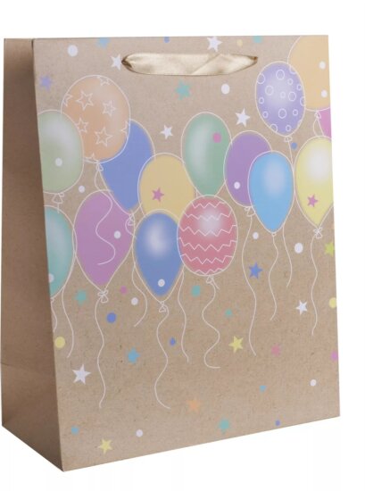 Színes lufi mintás szalagfüles papír Ajándéktasak (11 x 14 cm)
