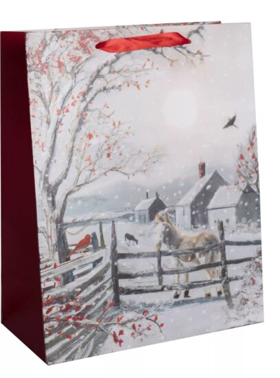 Havas farm mintás szalagfüles papír Ajándéktasak (26 x 32 cm)