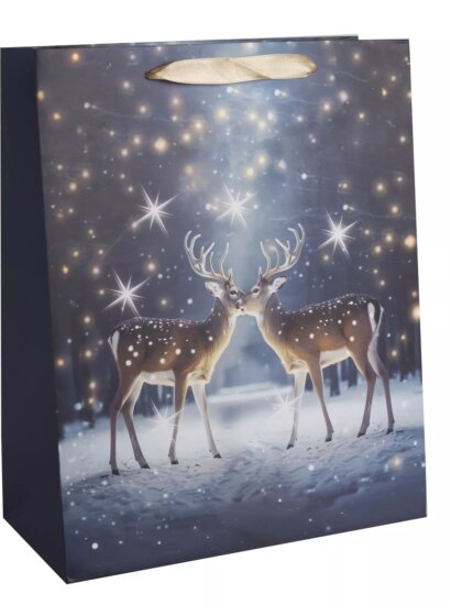 Rénszarvas mintás karásonyi szalagfüles papír Ajándéktasak (26 x 32 cm)