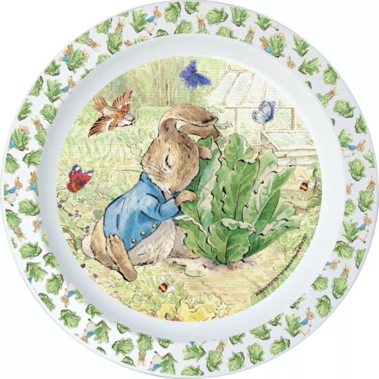 Nyúl Péter mintás Műanyag mikrózható gyerek lapostányér 20 cm - Zöld/Mintás