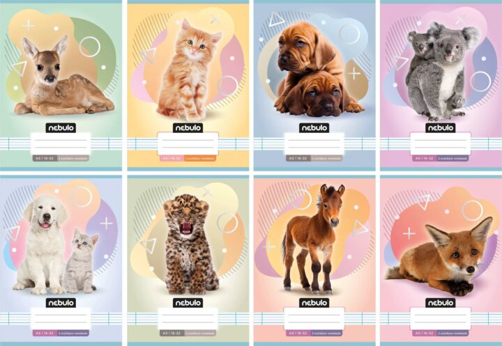 Nebulo Állat mintás 32 lapos A5 négyzetrácsos füzet - Többféle