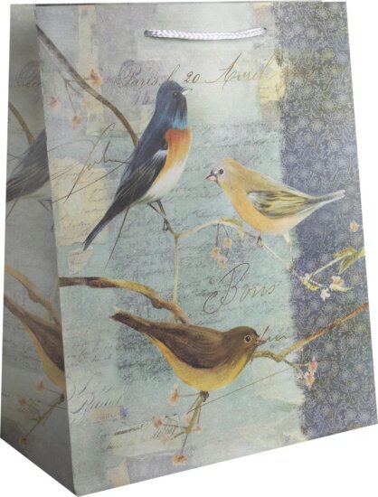 Madár mintás Szalagfüles papír ajándéktasak (26 x 32 cm) - Mintás
