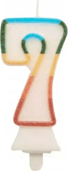 Színes 7-es számgyertya csillámmal 8,5 cm