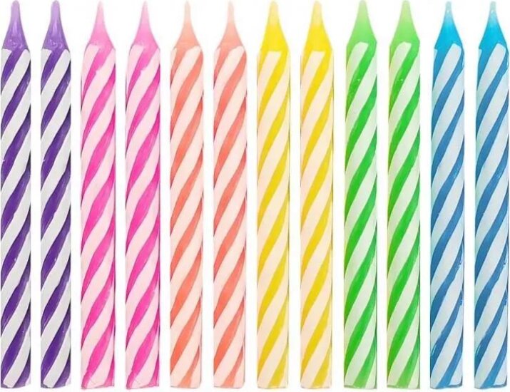 Színes születésnapi gyertya készlet csavart mintával 6 cm (24 db/csomag)