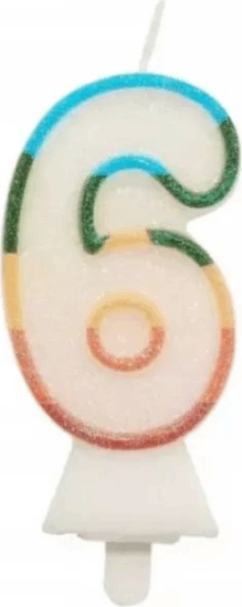 Színes 6-os számgyertya csillámmal 8,5 cm