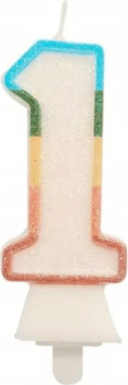Színes 1-es számgyertya csillámmal 8,5 cm
