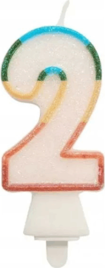 Színes 2-es számgyertya csillámmal 8,5 cm
