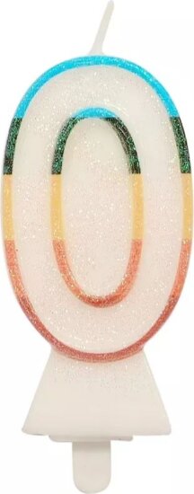 Színes 0-ás számgyertya csillámmal 8,5 cm